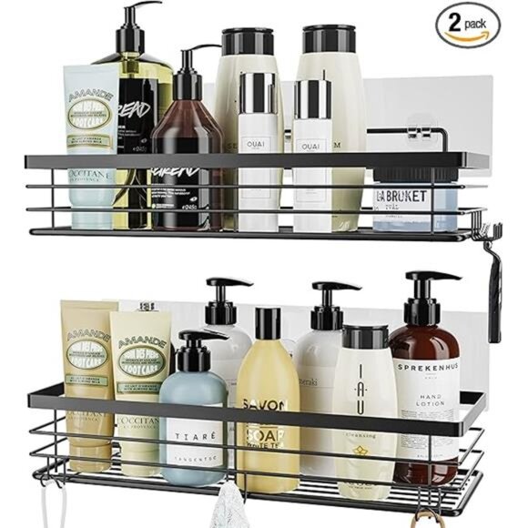 Shower Caddy with 5 Hooks for Hanging Razor and Sponge Adhesive Shower - Picture 6 of 6